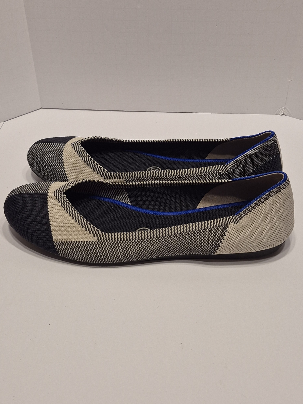Rothy's Women's Black & Cream Buffalo Plaid Knit Flats - Picture 2 of 5